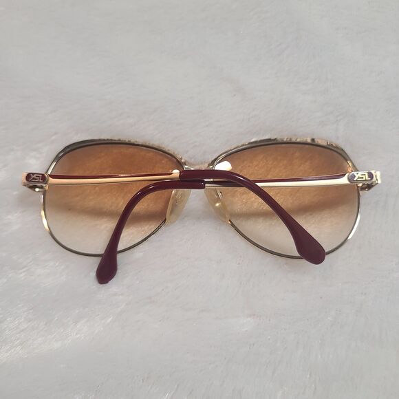 Yves Saint Laurent Oversized Gold & Red Gradient 80s Vintage Sunglasses w/ Case - Picture 4 of 12